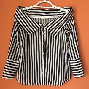 Off the Shoulder Striped Shirt Blouse XS